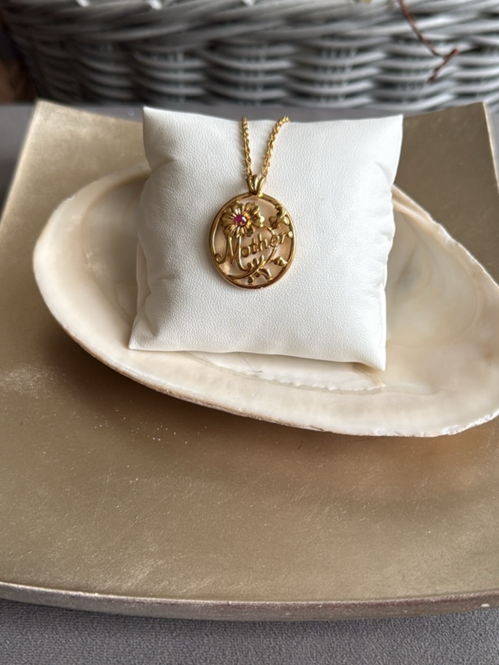 Avon Gold Mother Pendant Necklace with Pink Stone EUC Gift
